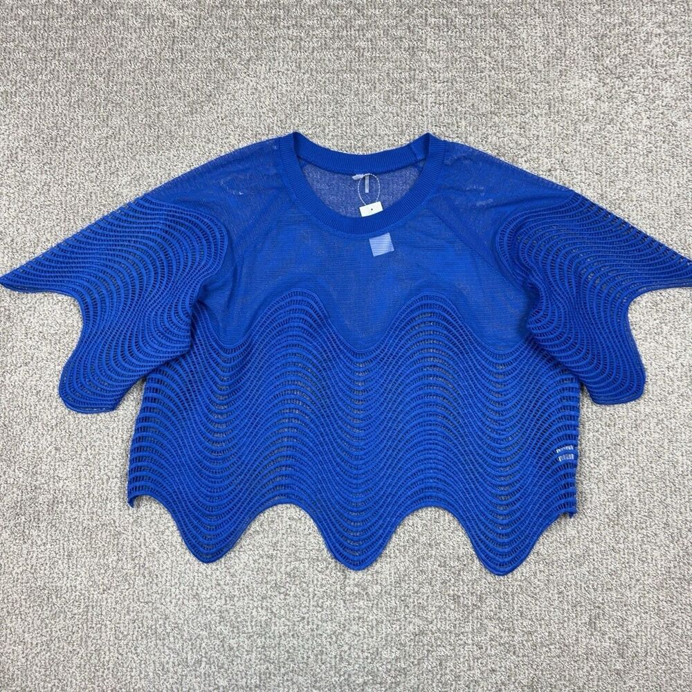 Mirror Image Top Womens 2X Blue Mesh Scallop Sheer Summer Festival Rave Layering